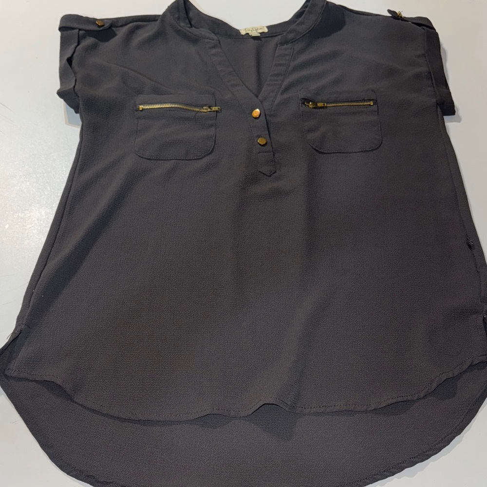 Lily White Charcoal Blouse with Gold Accents